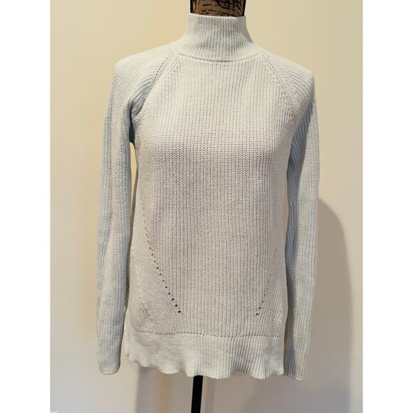 GAP Good Womens Ribbed Textured Baby Blue Mock Turtleneck Cotton Sweater Medium - Picture 2 of 10